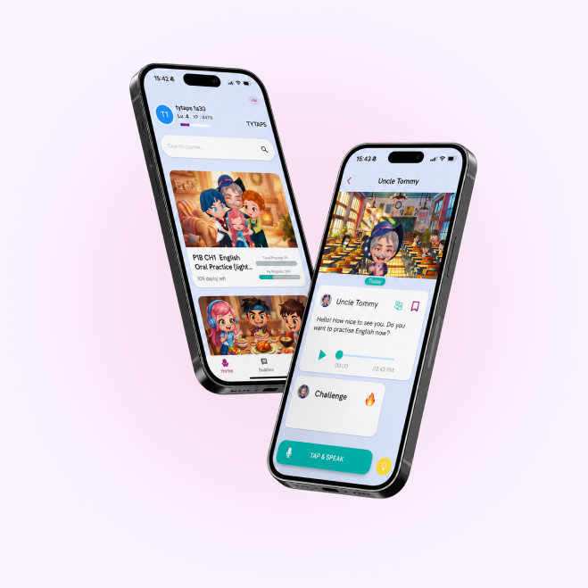 Lango School mobile app on two phones